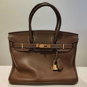 Taupe Gray Pebble Leather Satchel Bag